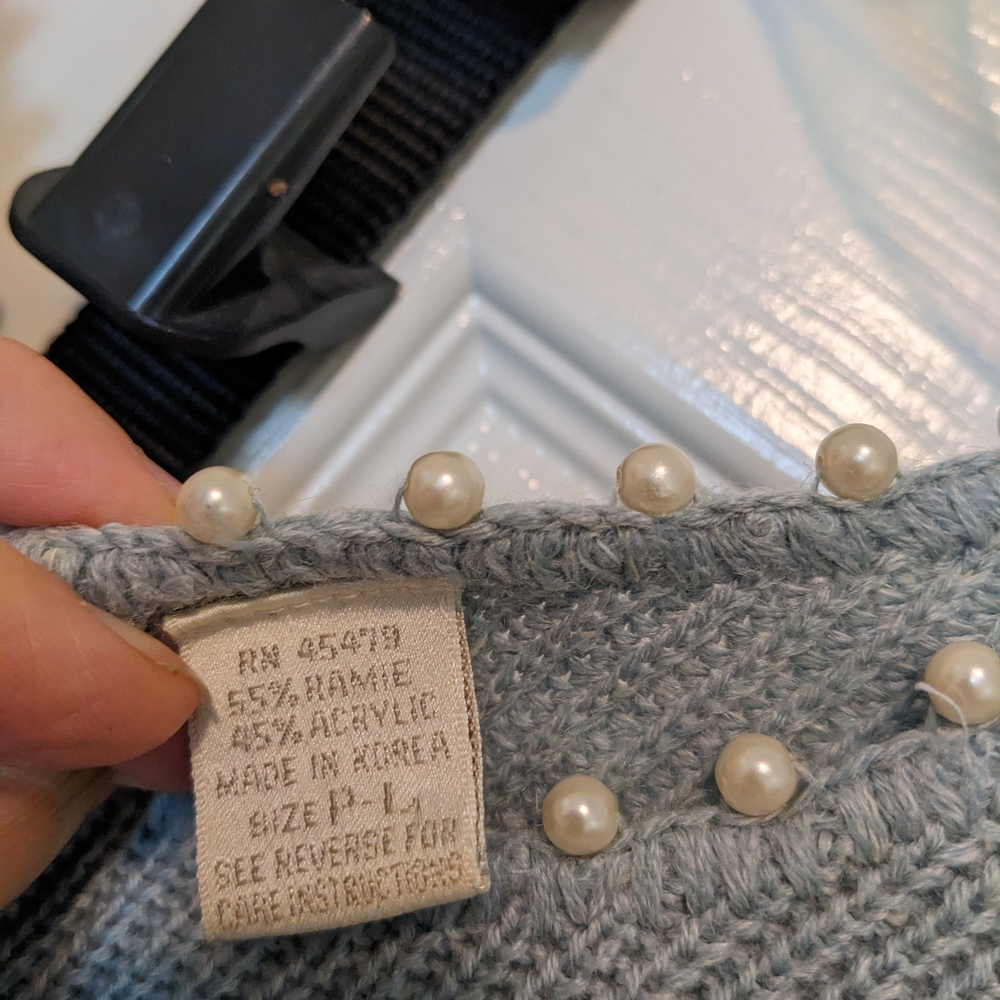 Victoria Jones Woman Gray Top with Pearl Accents - Picture 5 of 8
